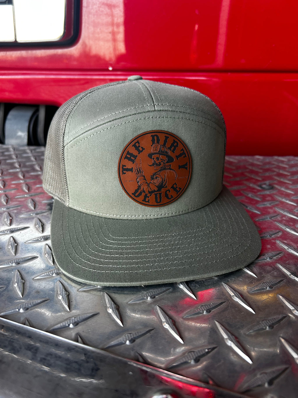 Olive Green Richardson 7 Panel Brown Leather Patch